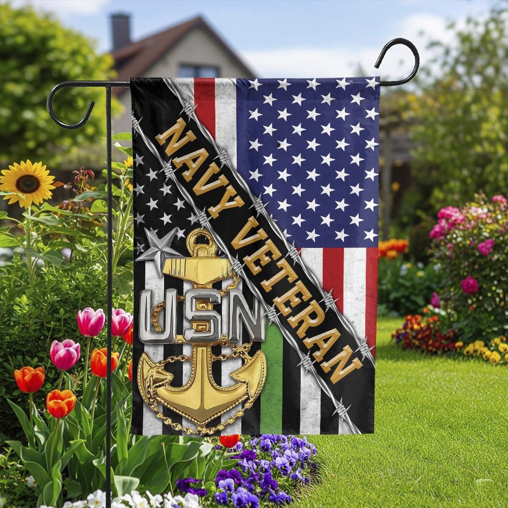 US Navy Veteran Garden Flag | American Flag with USN Anchor | Premium Double-Sided Polyester | Patriotic Military Gift & Outd