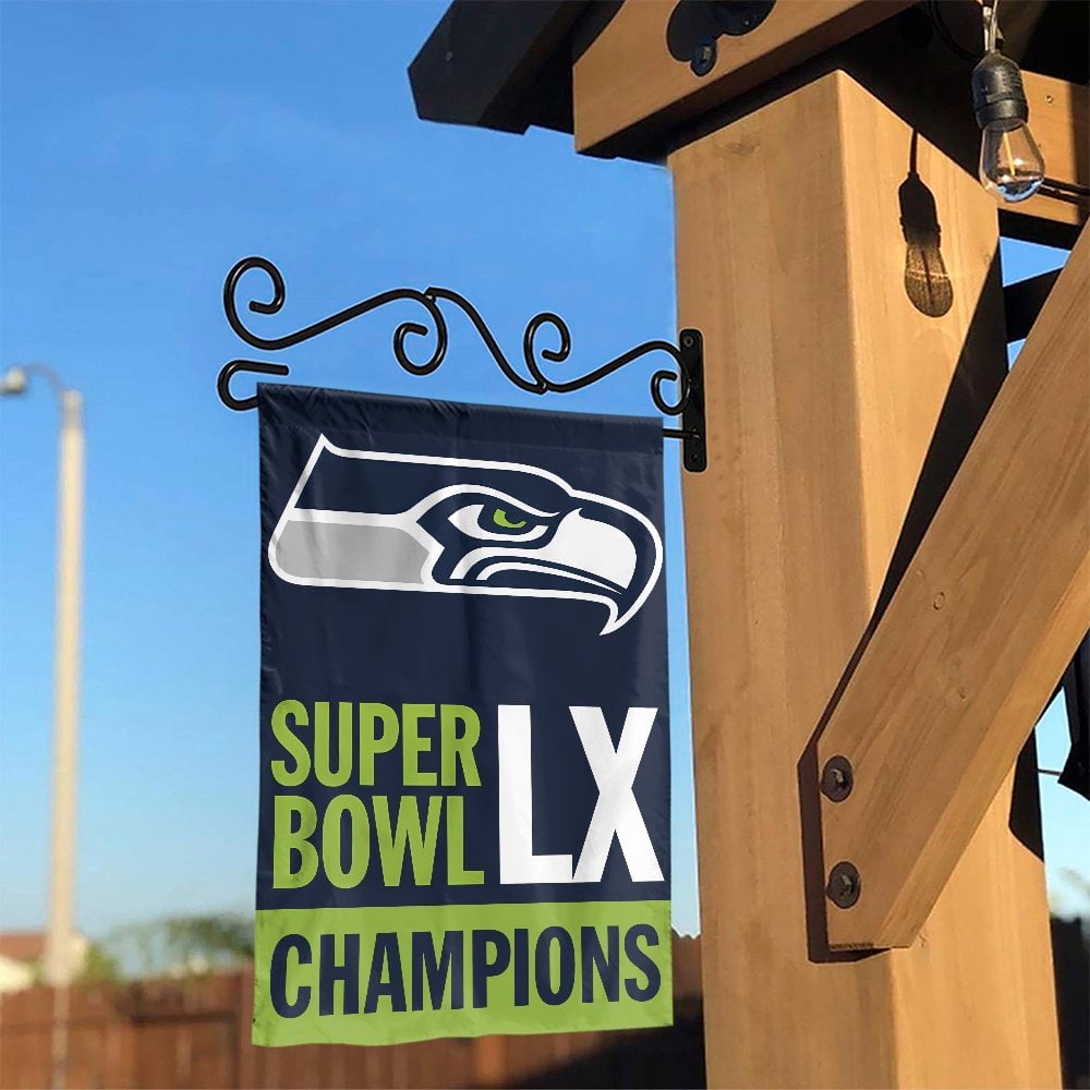 Seahawks Super Bowl Champions Garden Flag | Double-Sided Team Logo Banner | Weather-Resistant Polyester | Gift for Football F