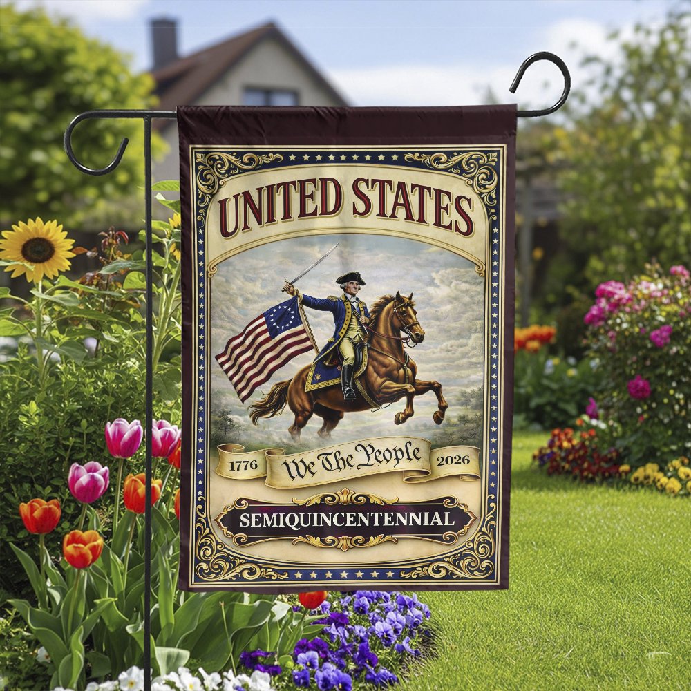 USA 250th Anniversary Garden Flag | George Washington 1776 Design | Double Sided Polyester | Patriotic We The People Home Dec