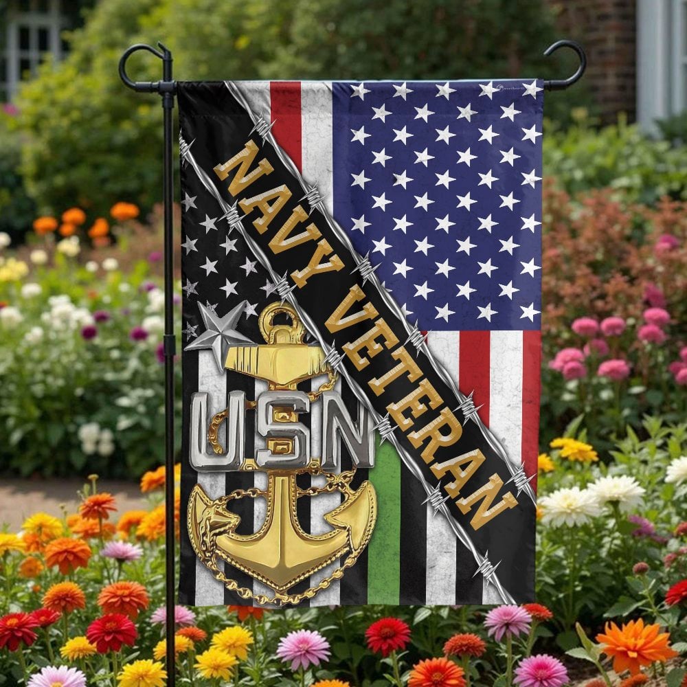 US Navy Veteran Garden Flag | American Flag with USN Anchor | Premium Double-Sided Polyester | Patriotic Military Gift & Outd