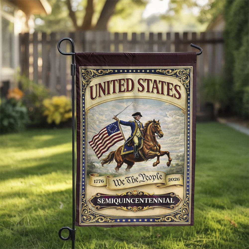 USA 250th Anniversary Garden Flag | George Washington 1776 Design | Double Sided Polyester | Patriotic We The People Home Dec
